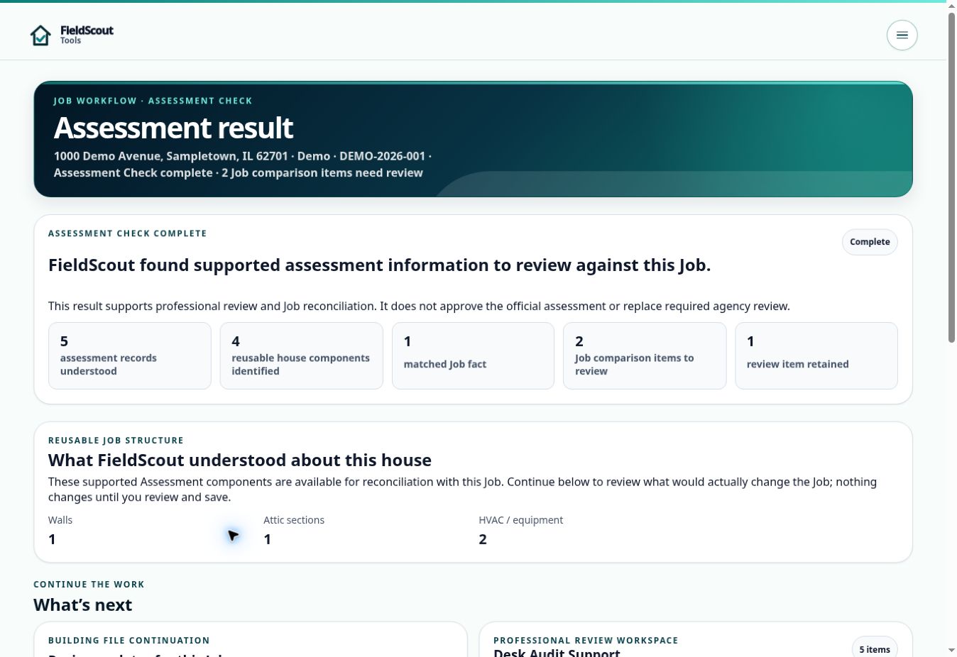 Assessment Check from a fictional demonstration Job